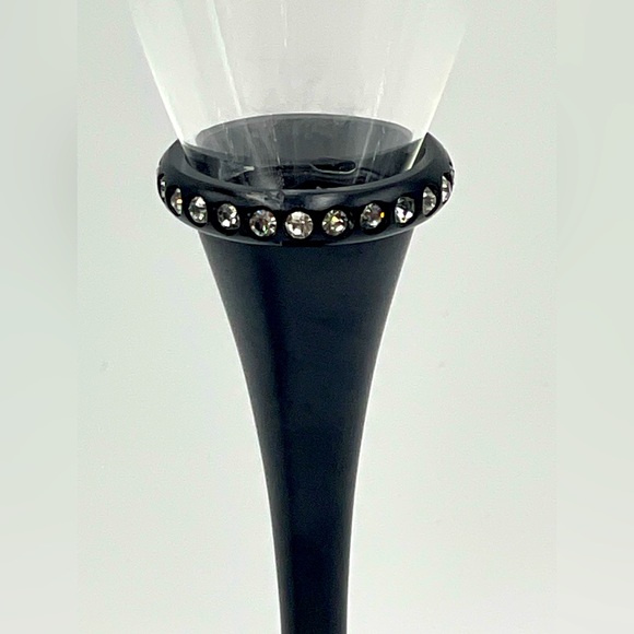Set of 2 - Deco Glam Glass Champagne Flutes with Black Metal Stem & Rhinestones - Picture 6 of 14